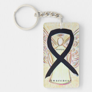 Narcolepsy Angel Black Awareness Ribbon Keychain