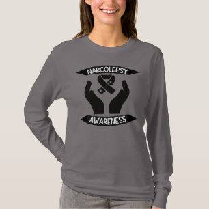 Narcolepsy Awareness Black Ribbon And Open Hand T-Shirt