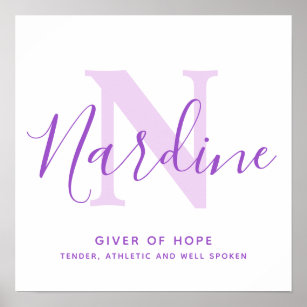 Nardine name meaning purple text personalized poster