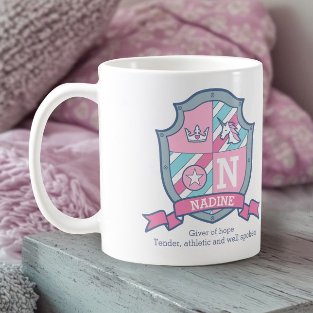 Nardine princess crest pink aqua blue name meaning coffee mug (Creator Uploaded)