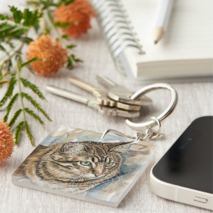 Nari- A study of my cat Key Ring