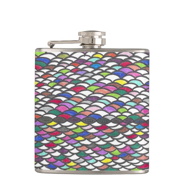 Narmin | Colorful Repeating Hand-Drawn Pattern Hip Flask (Front)