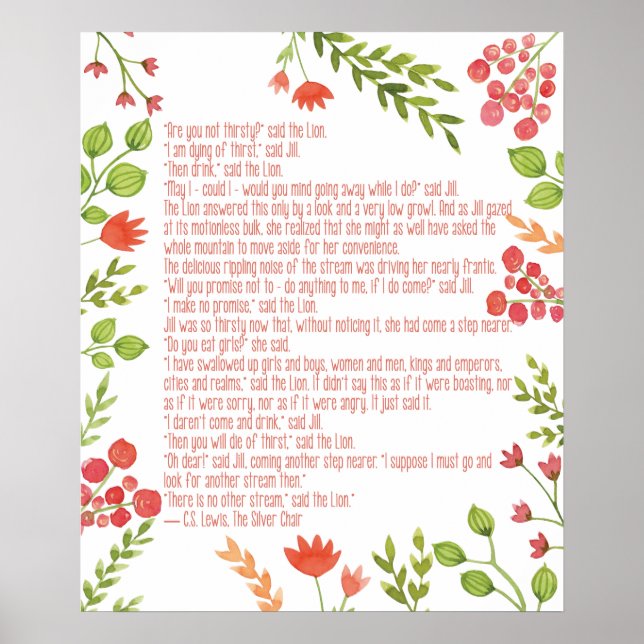 Narnia Quote - CS Lewis - Girl's Room Poster Print (Front)