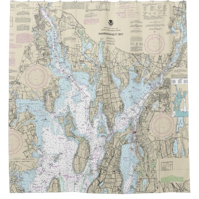 Narragansett Bay Nautical Chart 13221 Shower Curtain (Front)