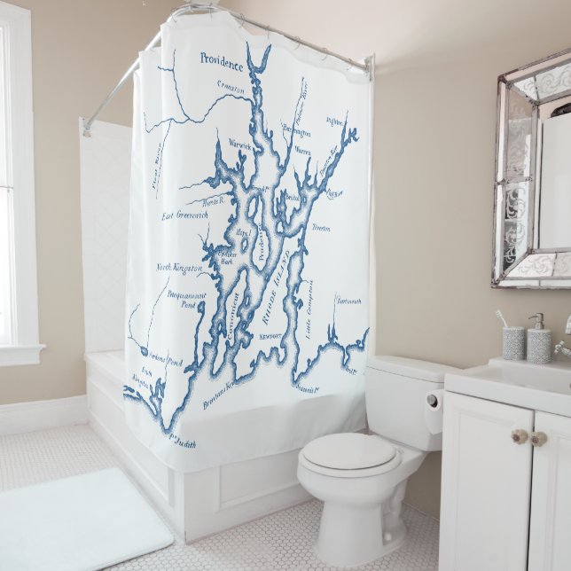 Narragansett Bay Rhode Island Map Shower Curtain (In Situ)