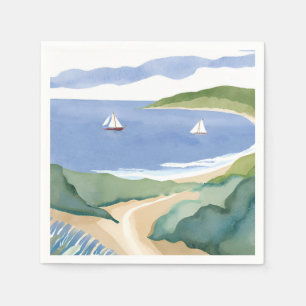 Narragansett Bay Sailboat Coastal RI Watercolor Napkin