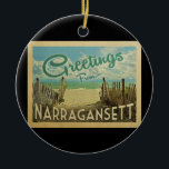 Narragansett Beach Vintage Travel Ceramic Tree Decoration<br><div class="desc">This Greetings From Narragansett vintage postcard design features a sandy beach with a beautiful turquoise ocean water and above the sea,  a blue sky with billowy white clouds. In vintage travels style.</div>