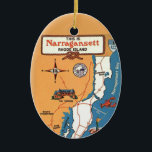 Narragansett Rhode Island Ceramic Tree Decoration<br><div class="desc">A vintage postcard map of Narragansett Rhode Island repurposed on an ornament.</div>