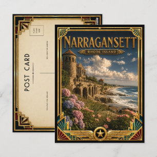 Narragansett Rhode Island Vintage Art Deco Golden Postcard