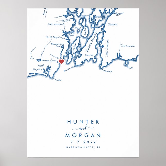 Narragansett RI Wedding Modern Guest Book Poster (Front)