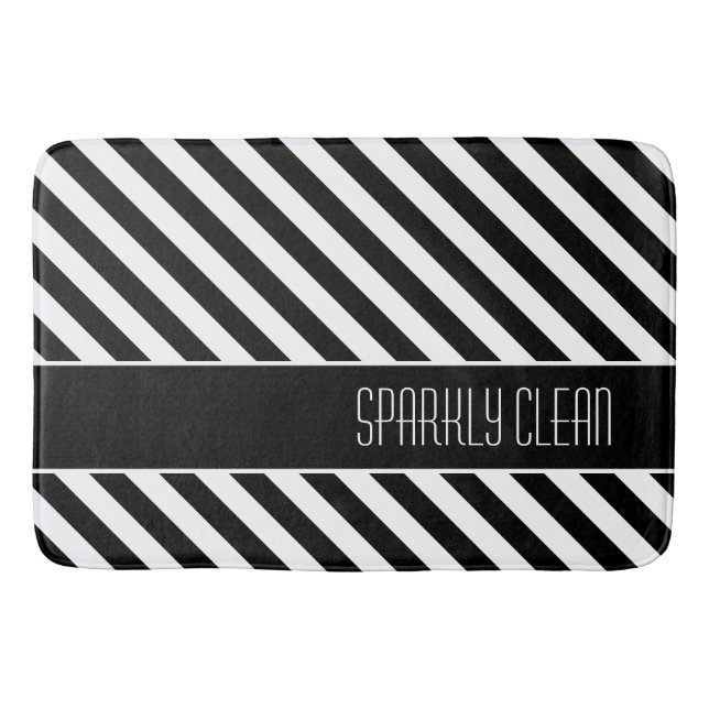 Narrow Black and White Stripes Pattern Bath Mat (Front)