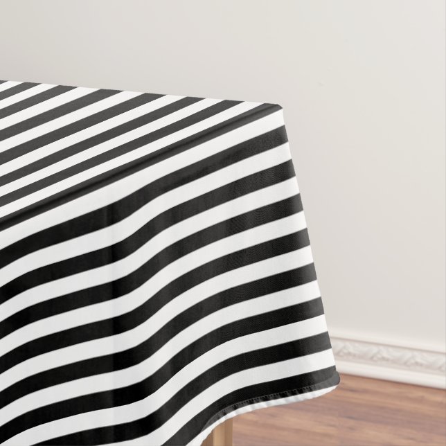 Narrow Black and White Stripes Pattern Tablecloth (In Situ)