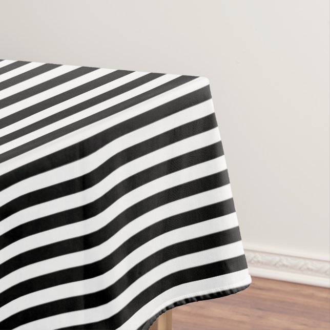 Narrow Black and White Stripes Pattern Tablecloth (In Situ)