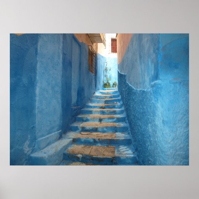 Narrow Blue Stairway in Morocco Poster (Front)