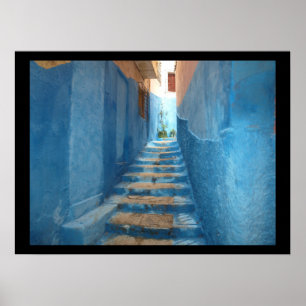 Narrow Blue Stairway in Morocco Poster