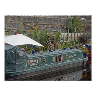 Narrow boat and flower garden poster