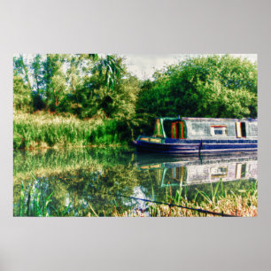 Narrow boat on the River Nene Print