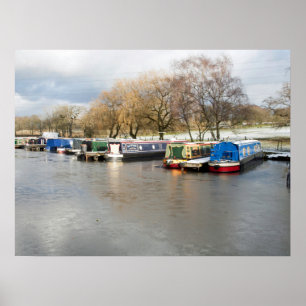 Narrow boats winter Higher Poynton Postcard Poster