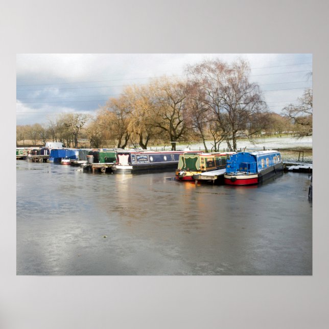 Narrow boats winter Higher Poynton Postcard Poster (Front)