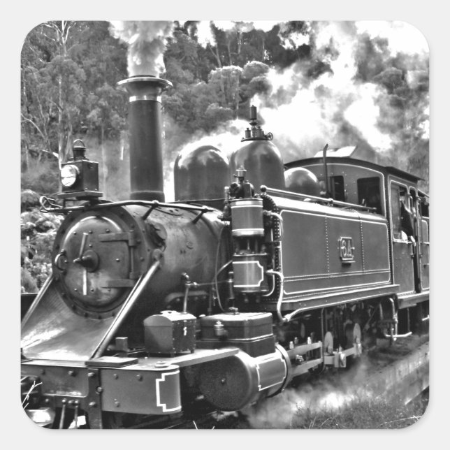 Narrow Gauge Steam Train Puffing Engine Square Sticker (Front)