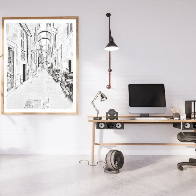 Narrow Italian Street, Black and White Poster (Creator Uploaded)
