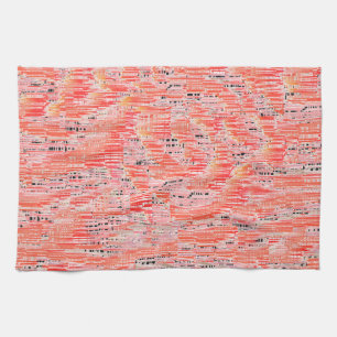 Narrow salmon and peach mosaic effect tea towel