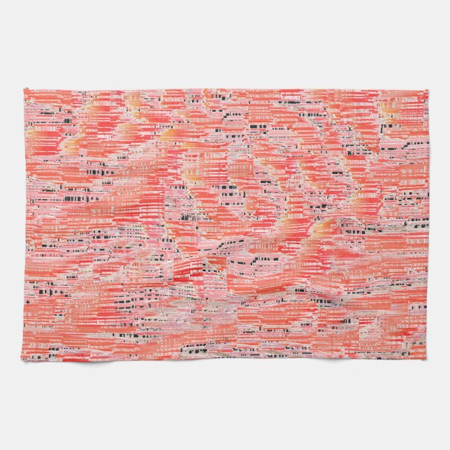 Narrow salmon and peach mosaic effect tea towel (Horizontal)