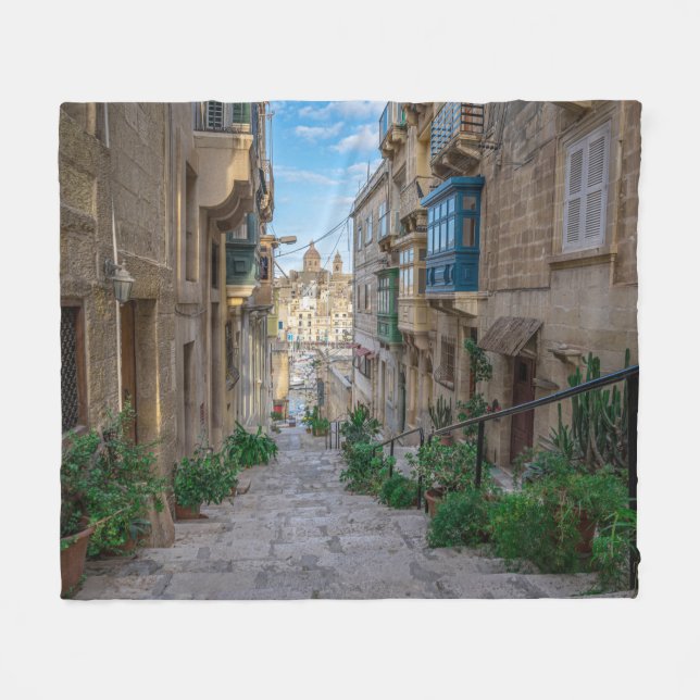 Narrow stone street in Malta Fleece Blanket (Front (Horizontal))