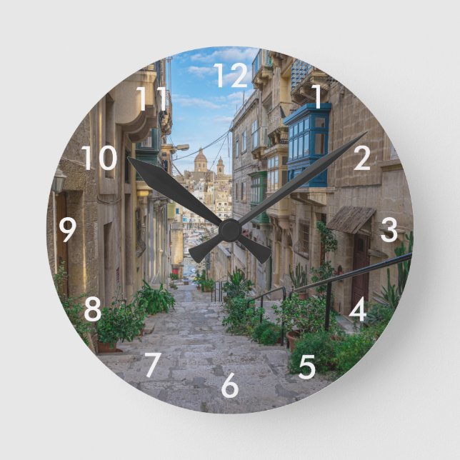 Narrow stone street in Malta Round Clock (Front)