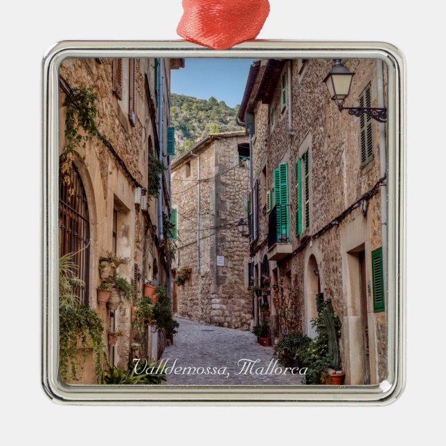 Narrow street in Valldemossa village - Mallorca Metal Tree Decoration (Front)