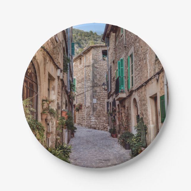 Narrow street in Valldemossa village - Mallorca Paper Plate (Front)
