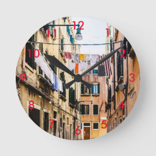Narrow street in Venice Round Clock