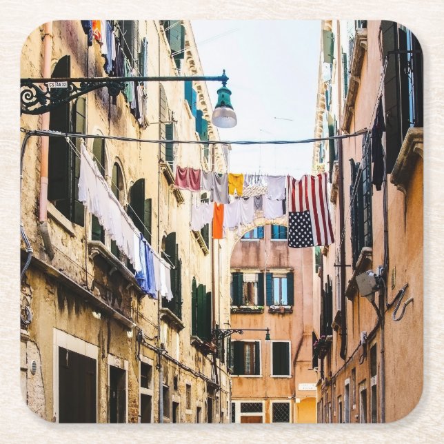 Narrow street in Venice Square Paper Coaster (Front)