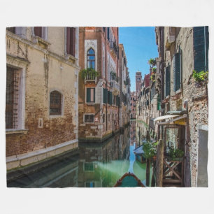 Narrow street with canal in Venice Fleece Blanket
