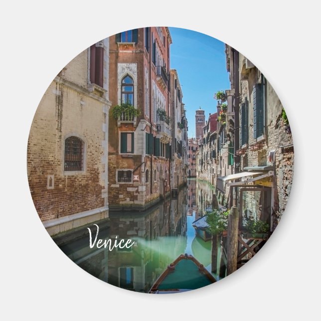 Narrow street with canal in Venice Magnet (Front)