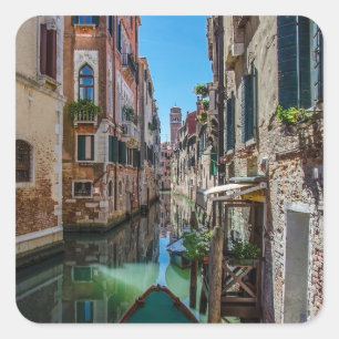 Narrow street with canal in Venice Square Sticker