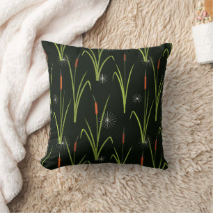 Narrowboat Barge Canal Boat Bulrushes Pattern Cushion