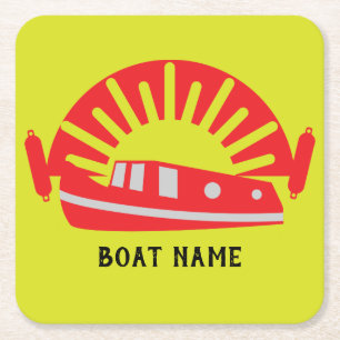 Narrowboat Canal Boat Living Doormat Keychain Wood Square Paper Coaster