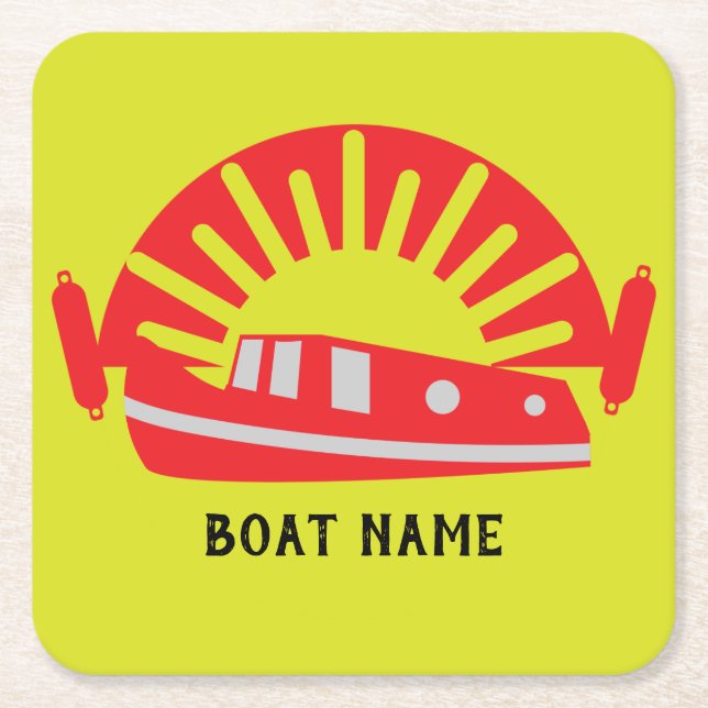 Narrowboat Canal Boat Living Doormat Keychain Wood Square Paper Coaster (Front)