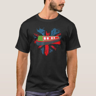 Narrowboat & Canal Boat With Union Jack Flag Heart T-Shirt