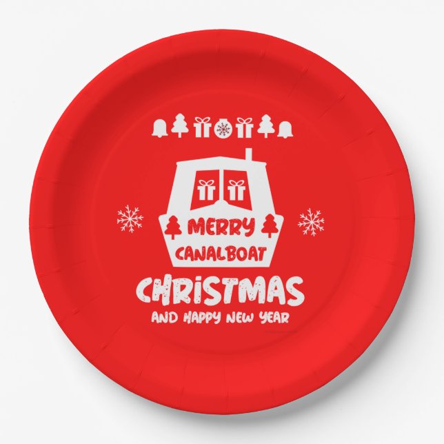 Narrowboat Canal Christmas Xmas Gifts    Paper Plate (Front)