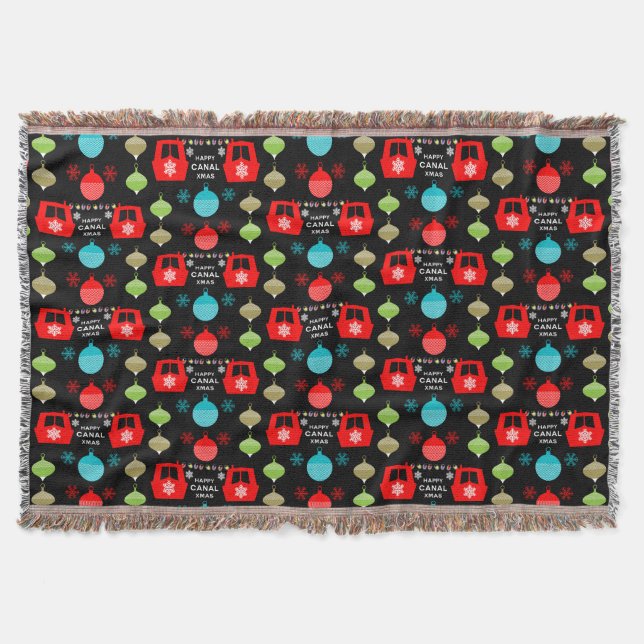 Narrowboat Christmas Holiday Throw Blanket (Front)