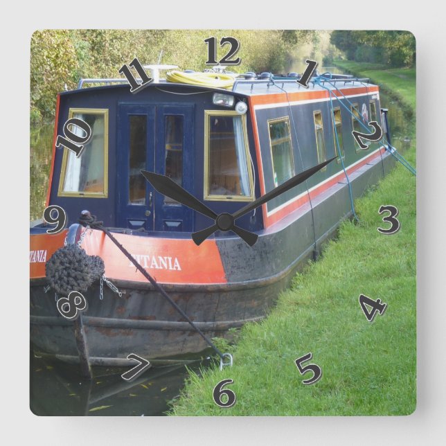 Narrowboat on British Inland Waterways System Square Wall Clock (Front)
