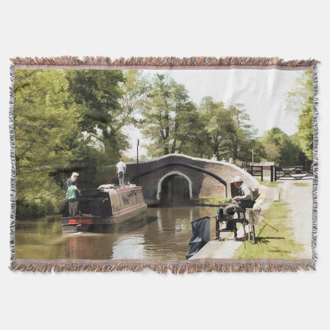NARROWBOAT ON THE CANAL Throw Blanket (Front)