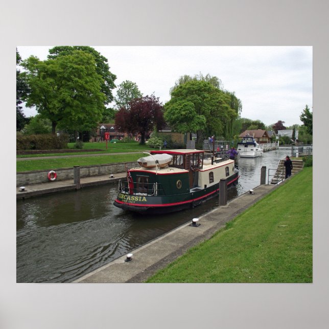 Narrowboat on the River Thames at Chertsey Lock Poster (Front)