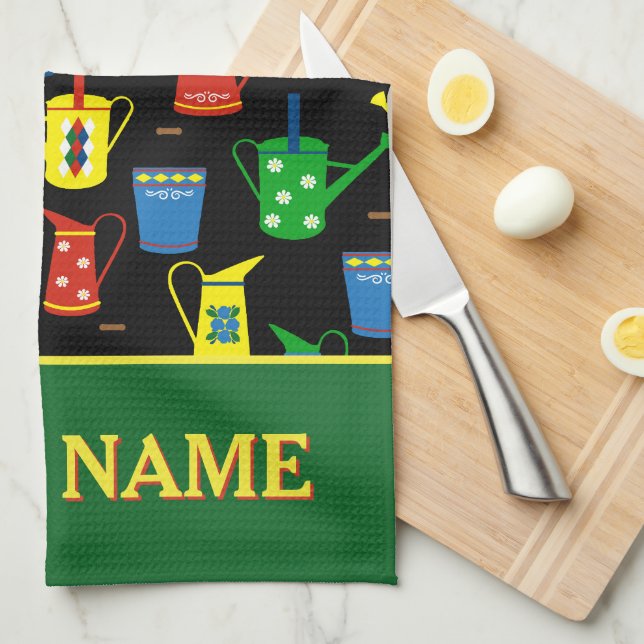 Narrowboat Patterned Canal Boat Name Tea Towel (Quarter Fold)