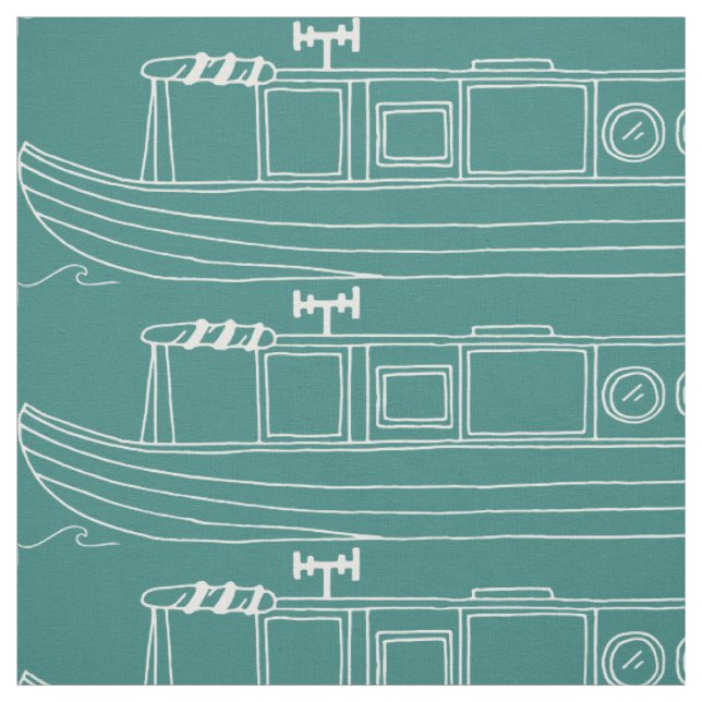 Narrowboat Patterned Canal Boats Fabric (Swatch)