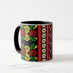 Narrowboat Red Yellow Roses Floral Patterned Mug