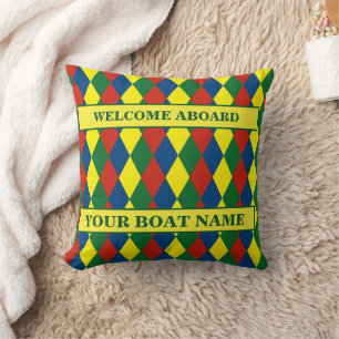 Narrowboat Welcome Aboard Boat Name Diamonds Cushion