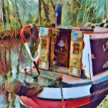 NARROWBOATS   CANVAS PRINT<br><div class="desc">A pretty art design of a narrowboat moored in a peaceful part of the canal.</div>